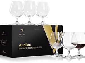 Aurillac Brandy Cognac Snifter Glass Set Of 6, Stemmed Crystal Port Glasses For Brandy, Cognac, Whiskey, 100% Lead-Free Glass (13.5 Oz)