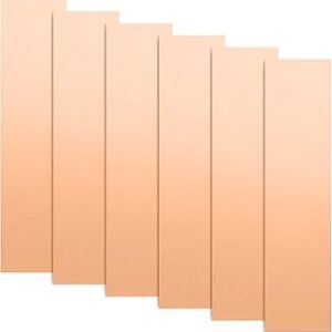 6 Pcs 99.9%+ Pure Copper Sheet Metal 10'' x 2.5'' Film Attached Copper Plate 0.5mm Thickness Craft Metal Sheets for Crafting Jewelry Repairs Enameling Electrical