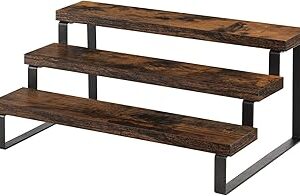 YINMIT Wooden Display Riser Stand, Tiered Perfume and Cologne Organizer Stand, 3 Tier Spice Rack Organizer, Rustic Display Shelf for Candles (3 Tier)