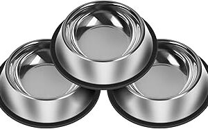 3Pcs Stainless Steel Dog Bowls - Non-Slip Food and Water Bowl Set 13 Oz - Dishwasher-Safe, Rust Resistant Metal Pet Bowls for Small/Medium/Large Sized Pets