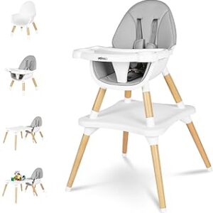 Gofirst 6 in 1 Baby High Chair,Convertible Wooden High Chairs for Babies and Toddlers,Infant Dining Booster Seat,Building Block Table/Baby Highchair 4-Position Removable Baby Feeding Chair