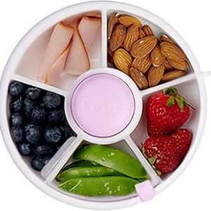 GoBe Kids Small Snack Spinner Flip Bundle with Hand Strap and Sticker Sheet - Reusable Snack Container with 5 Compartment Dispenser and Lid | BPA/PVC Free | Dishwasher Safe | No Spill - Taro Purple
