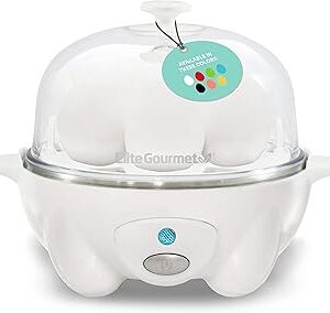 Elite Gourmet EGC-007## Rapid Egg Cooker, 7 Easy-To-Peel, Hard, Medium, Soft Boiled Eggs, Poacher, Omelet Maker, Auto Shut-Off, Alarm, 16-Recipe Booklet, White