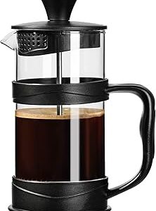 PARACITY French Press Coffee/Tea Maker, Camping Mini Coffee/Tea Press of 304 Stainless Steel Filter and Heat Resistant Glass, Cold Brew Coffee Maker 11.8OZ for Travel& Home Gift(Black)