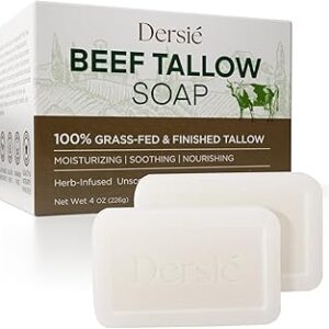 Beef Tallow Soap Bar for Skin: Organic Beef Tallow Soap for Face & Body with 100% Grass-Fed & Finished - Gentle Moisturizing Body Wash for Dry, Sensitive, and Normal Skin - Unscented (2/Pack)