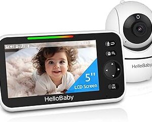 HelloBaby No WiFi Baby Monitor 5" Screen 30-Hour Battery Pan-Tilt-Zoom Video Upgrade with Camera and Audio, Night Vision, VOX, 2-Way Talk, 8 Lullabies and 1000ft Range