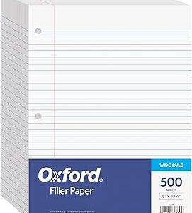 Oxford Filler Paper, 8 x 10-1/2 Inch Wide Ruled Paper, 3 Hole Punch, Loose Leaf Notebook Paper for 3 Ring Binders, 500 sheets (62330), white
