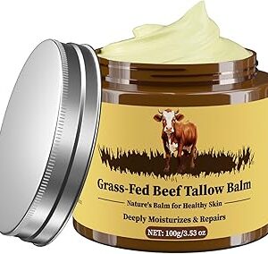 Beef Tallow for Skin, Tallow and Honey Balm, Facial Moisturizer Cream, 100% Organic Grass Fed Whipped Beef Tallow Balm Deeply Moisturizing for Face & Body, Suitable For All Skin Types(3.53oz)