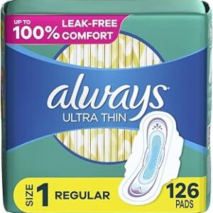 Always Ultra Thin Daytime Pads with Wings, Size 1, Regular, Unscented, 42 Counts x 3 Packs (126 Count Total)