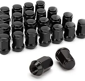 Dynofit M12x1.5 Wheel Lug Nuts Compatible with Ford Focus Fusion Escape 2006-2019, 24pcs 12mmx1.5 Black Wheel Nuts Fit Aftermarket AL Rims,1.38"Height 19mm Hex 60 Degree Closed End Tuner Nut