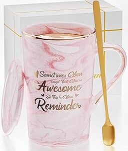 Funny Ceramic Coffee Mug, Mothers Day Mug Gifts for Mom Wife Grandma Daughter Friends Sister, 14 OZ Reusable Cup Set for Daily Hot Cold Drinks, Womens Gifts for Birthday Christmas Valentines