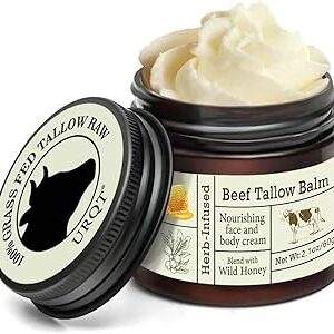 URQT Beef Tallow for Skin - Organic Grass-Fed Whipped Beef Tallow and Honey Balm - Deeply Moisturizing for Face & Body - Natural Skin Care for Soft, Supple Skin