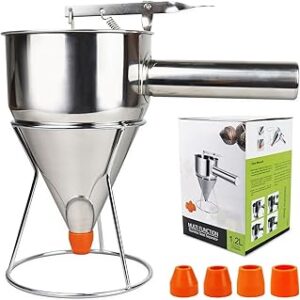 Pancake Batter Dispenser, Large 40oz/1200ml Multi-Caliber Stainless Steel Funnel Cake Dispenser with Stand for Commercial and Home Use