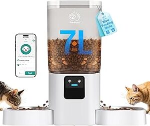 Automatic Cat Feeder with Slow Feed for 2 Cats: 5G WiFi Automatic Dog Feeder with 7L Large Food Storage, Cat Food Dispenser with Alexa for Multiple Pets, Detachable for Easy Cleaning -29 Cup