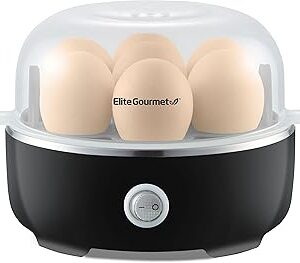 Elite Gourmet EGC115B Easy Egg Cooker Electric 7-Egg Capacity, Soft, Medium, Hard-Boiled Egg Cooker with Auto Shut-Off, Measuring Cup Included, BPA Free, Classic Black