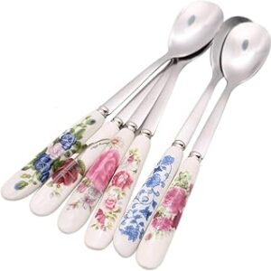Cool Cook 6 Pack Stainless Steel Coffee Spoon Ceramic Handle Teaspoon Sugar Spoon Ice Cream Desert Spoon Stirring Soup tableware
