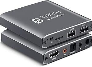 ByDiffer 4K Ultra HD Digital Media Player, TV MP4 Video Player for USB Drive/Micro SD Card, H.265/HEVC, Digital Signage, Auto Playback, HDMI/AV/Optical Output (Grey)