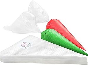 Keenpioneer 10-Inch Disposable Decorating & Pastry Bags, Tipless Icing Piping Bag for Cake, Cream Frosting and Cookie Decoration, Pack of 100 (Clear)