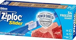 Ziploc Quart Food Storage Freezer Slider Bags, Power Shield Technology for More Durability, 34 Count