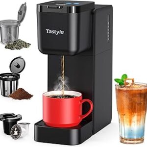 Single Serve Coffee Maker for K Cup, Ground and Tea Leaves, Hot and Iced Coffee Machines with Bold Setting, 6 to 16 Oz Brew Sizes, Compact for Small Spaces, Black (2.0 Version)