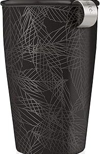 Tea Forte Noir Double-Walled Ceramic Kati Cup with Removable Stainless Steel Infuser Basket and Lid, Steeps 12 oz Loose Leaf Tea, Lid and Cup Dishwasher & Microwave Safe