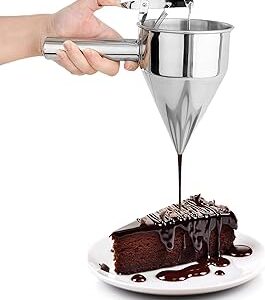 Piston Funnel with Stand - Stainless Steel Confectionery Funnel for Batter Dispensing & Bakery Use - Precise Cake Decorating Tool - Perfect for Pouring Sauces, Chocolate & Fillings | Silver