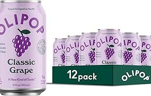 OLIPOP Prebiotic Soda Pop, Classic Grape, Pantry Pack Packed with Prebiotics, Fiber, and Botanicals, Gluten Free, Vegan, GMO Free, 12oz (12-Cans)