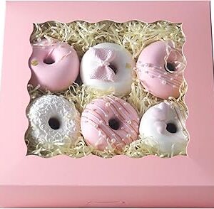 qiqee Auto-pop Up 30pcs Pie Box With Window 9x9x2.5 Inch Donut Pastry Boxes Pink Bakery Box