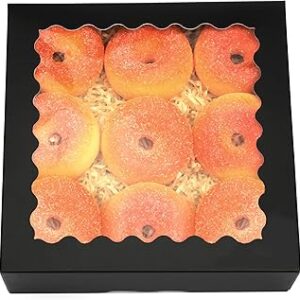 qiqee Auto-pop up Black Bakery Boxes 50 Packs Pastry Box 8x8x2.5 inch Pie Boxes With Window