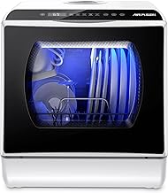 AIRMSEN Portable Countertop Dishwashers, 5 Washing Programs Mini Dishwashers with 5 L Built-in Water Tank and Double-layered Glass Door, No Hookup Needed for Home, Apartments & RVs