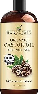 Handcraft Blends Organic Castor Oil - 16 Fl Oz - 100% Pure and Natural - Premium Grade Carrier Oil for Hair Growth, Eyelashes and Eyebrows - Hair and Body - Expeller-Pressed & Hexane-Free