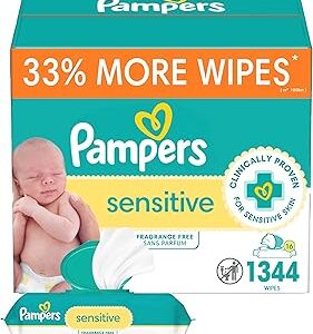 Pampers Baby Wipes, Sensitive, Water Based Wipe, Clinically Proven, Hypoallergenic, and Unscented for Babies, 1344 Wipes Total (16 Flip-Top Packs)