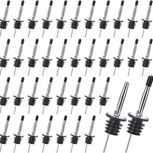 100 Pack Liquor Pour Spout, Stainless Steel Liquor Bottle Pourers for Alcohol, Olive Oil, Liquor Pourers with Dust Caps, Home Bar Bartender Accessories