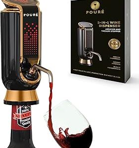 3-IN-1 Wine Dispenser Aerator and Vacuum Stopper - Electric Liquor Decanter Pourer & Preserver - Touch Screen LED Display - Wine Temperature Monitor - Gift for Wine Lover (Black)
