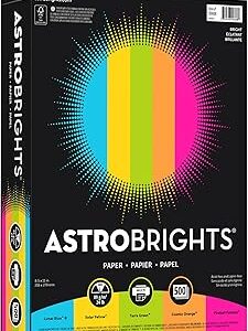 Neenah Astrobrights® Bright Color Paper, Letter Size Paper, 24 lb, Assorted Colors, 500 Sheets