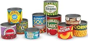 Melissa & Doug Let's Play House! Grocery Cans Play Food Kitchen Accessory ,3+ years- 10 Stackable Cans With Removable Lids