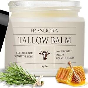 Beef Tallow and Honey Balm for Skin, All-Natural Moisturizer for Face and Body, Hydrating Grass-Fed Beef Tallow & Raw Wild Honey Blend