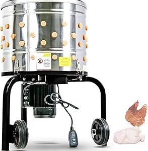 Kitchener Chicken Plucker De-Feather Remover Poultry and Fowl Food Processor Electric Stainless Steel Heavy Duty 1HP 120VAC 280RPM GFCI Connector 92 Soft Fingers 20" Drum Diameter