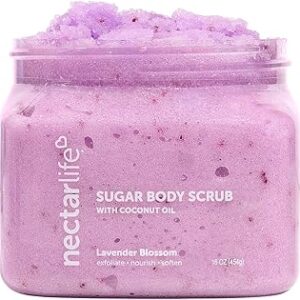 Nectar Life Exfoliating Sugar Scrub, Moisturizing Body Scrub with Coconut Oil & Shea Butter, Pre Shave Exfoliator (16 Ounce, Lavender)