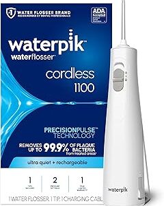 Waterpik Cordless 1100 Rechargeable Portable Water Flosser for Teeth Cleaning and Flossing, Travel, Braces Care, Healthier Gums, Waterproof for Shower, ADA Accepted, WF-30CD White, Packaging May Vary