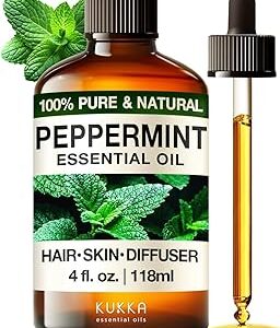 KUKKA essential oils 100% Pure & Natural Peppermint Oil for Skin, Hair, Diffuser, & Soap Making DIY(4 Fl Oz/118 ml)