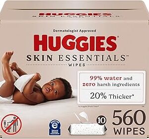 Huggies Skin Essentials Baby Wipes, Hypoallergenic, 99% Water, 2 Flip Top Packs (112 Wipes Total)