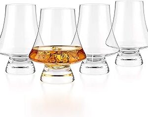 LUXBE - Bourbon Whisky Crystal Glass Snifter, Set of 4 - Narrow Rim Tasting Glasses - Handcrafted - Good for Cognac Brandy Scotch - 9-ounce/260ml