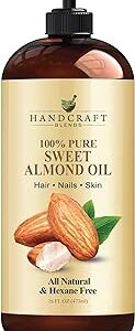 Handcraft Blends Sweet Almond Oil - 16 Fl Oz - 100% Pure and Natural - Premium Grade Carrier Oil for Skin and Hair - Hair and Body - Massage - Hexane-Free