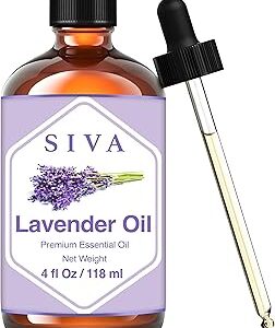 Siva Lavender Essential Oil 4 Fl Oz with Glass Dropper – 100% Pure, Natural, Undiluted & Therapeutic Grade, Amazing for Skin & Hair Care, Diffuser, Aromatherapy, Massage, DIY Soaps & Candles
