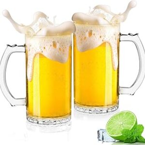 17 OZ Beer Stein Mugs, German Clear Large Tall Beer Glasses With Handle for Men, Set of 2