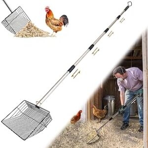 10" Large Multi-Purpose Chicken Poop Scooper,Poop Shovel for Chicken Coop Accessories, Coated Metal anti-rust design,22 to 68" Adjustable Stainless Steel Handle,Cleaning Tool for Dog Waste,Cat Litter