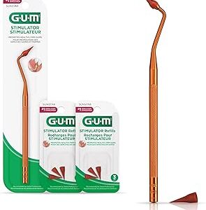 GUM Stimulator Permanent Handle - Long Handled Massager Remove Plaque & Promote Health (Handle + 2 Refill Packs)