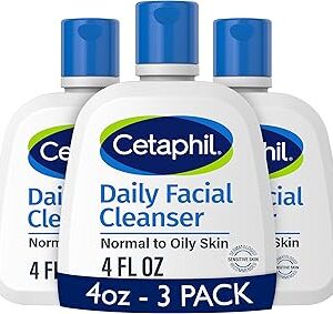 Cetaphil Face Wash, Daily Facial Cleanser for Sensitive, Combination to Oily Skin, 4 Oz 3 Pack, Gentle Foaming, Soap Free, Hypoallergenic