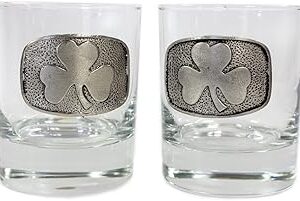 Shamrock Irish Whiskey Glasses Pewter Set of Two Made in Ireland